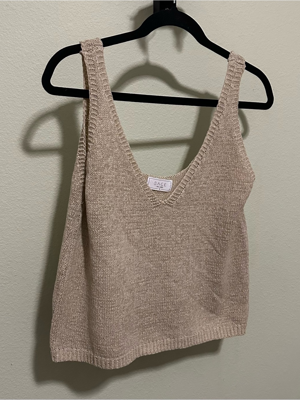 Sage Knit V-Neck Tank Top in Light Taupe Small